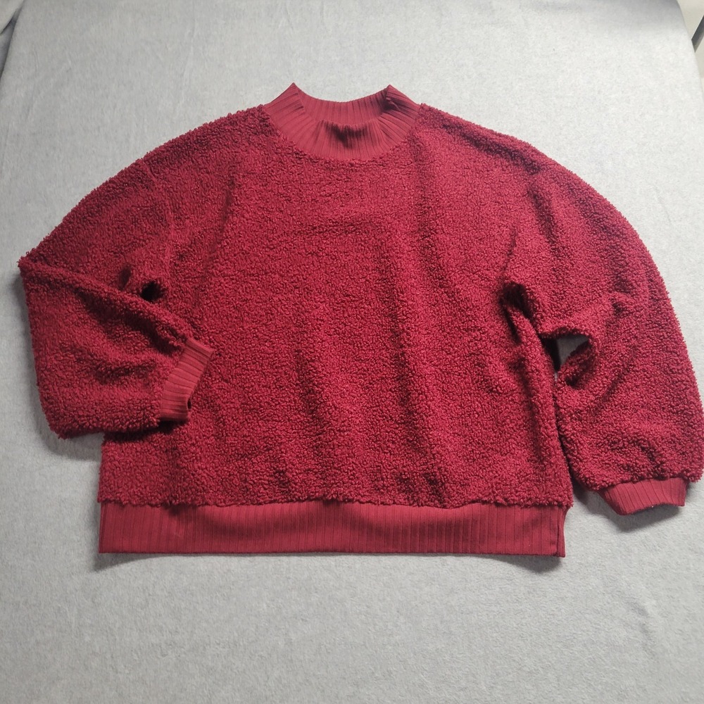 Porridge Anthropologie Burgundy Faux Shearling Mock Neck Pullover Sweater M - Picture 2 of 10